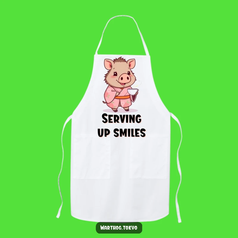 Funny Warthog Kimono Apron: Serve Up Smiles with This Pink Floral Design