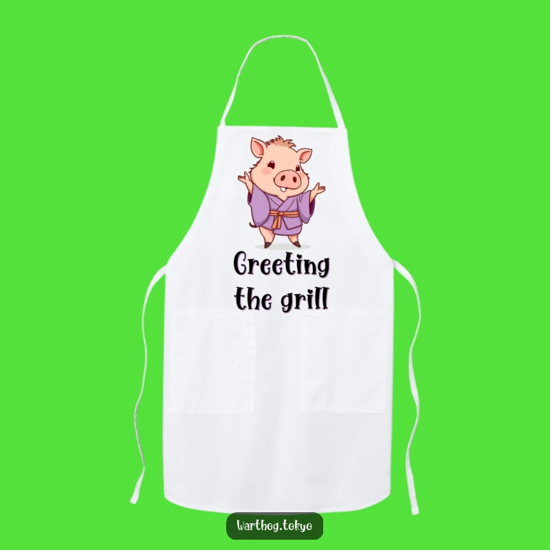 Funny Warthog Kimono Apron: Cook with Purple Elegance and a Wave