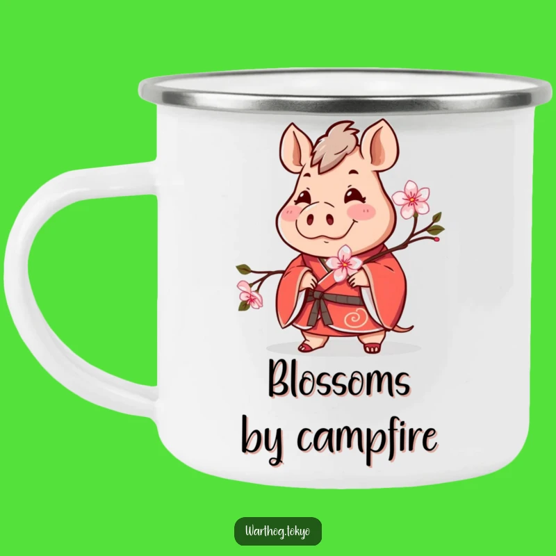 Funny Warthog Kimono Camping Mug: Cheerful Outdoor Companion with Blossom