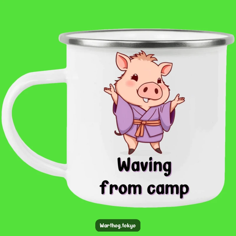 Funny Warthog Kimono Camping Mug: Elegant Purple Companion with a Wave