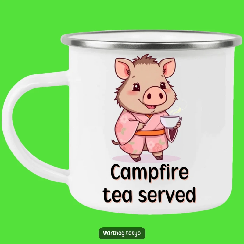 Funny Warthog Kimono Camping Mug: Enjoy Tea Outdoors with a Smiling Warthog