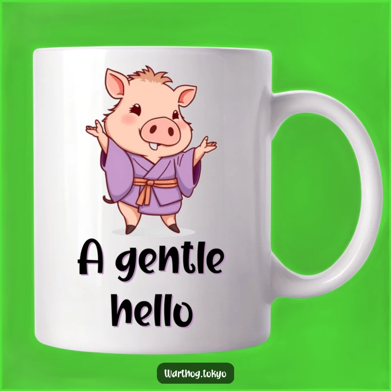 Funny Warthog Kimono Mug: Elegant Purple Pose, Gentle Wave, Perfect Gift