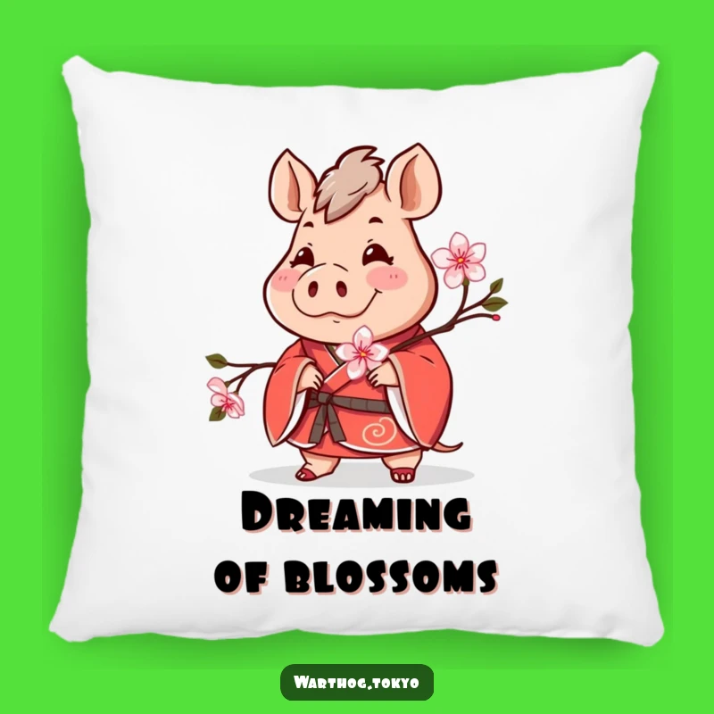 Funny Warthog Kimono Pillow: Cozy Cheer with a Red Blossom Warthog