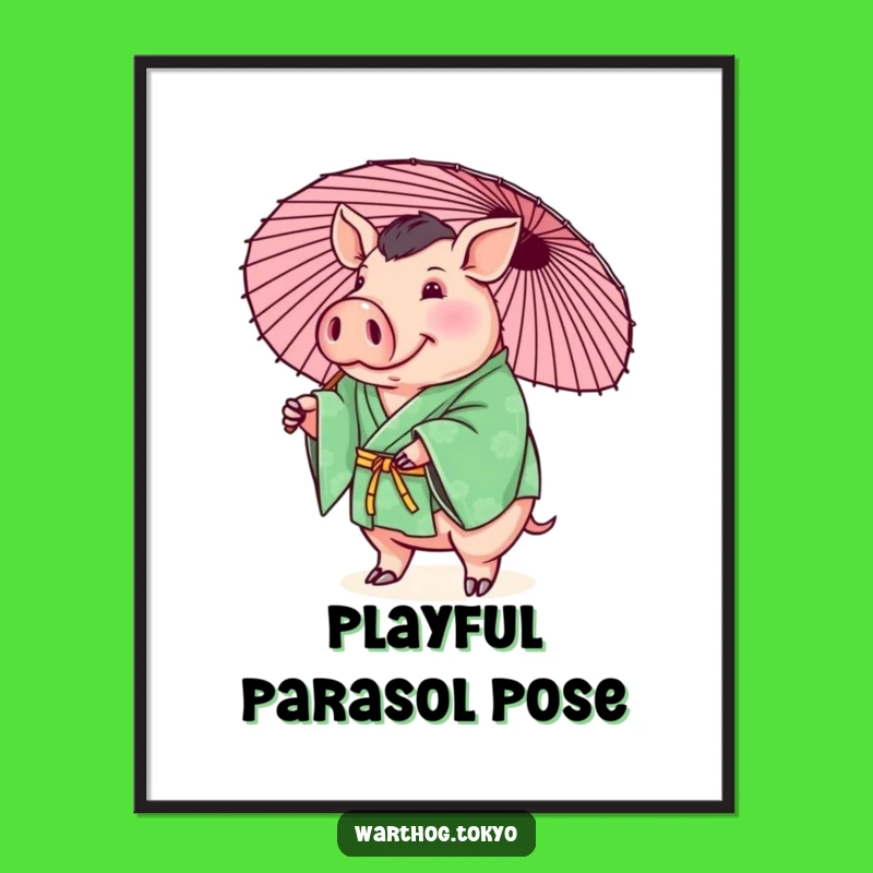 Funny Warthog Kimono Digital Art: Instant Playful Decor with Green Warthog