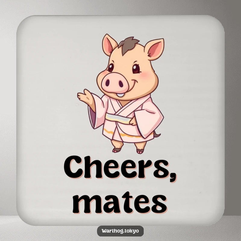 Funny Drink Coasters: Warthog in a silken kimono extending a paw in greeting, adding artistic flair to any table.