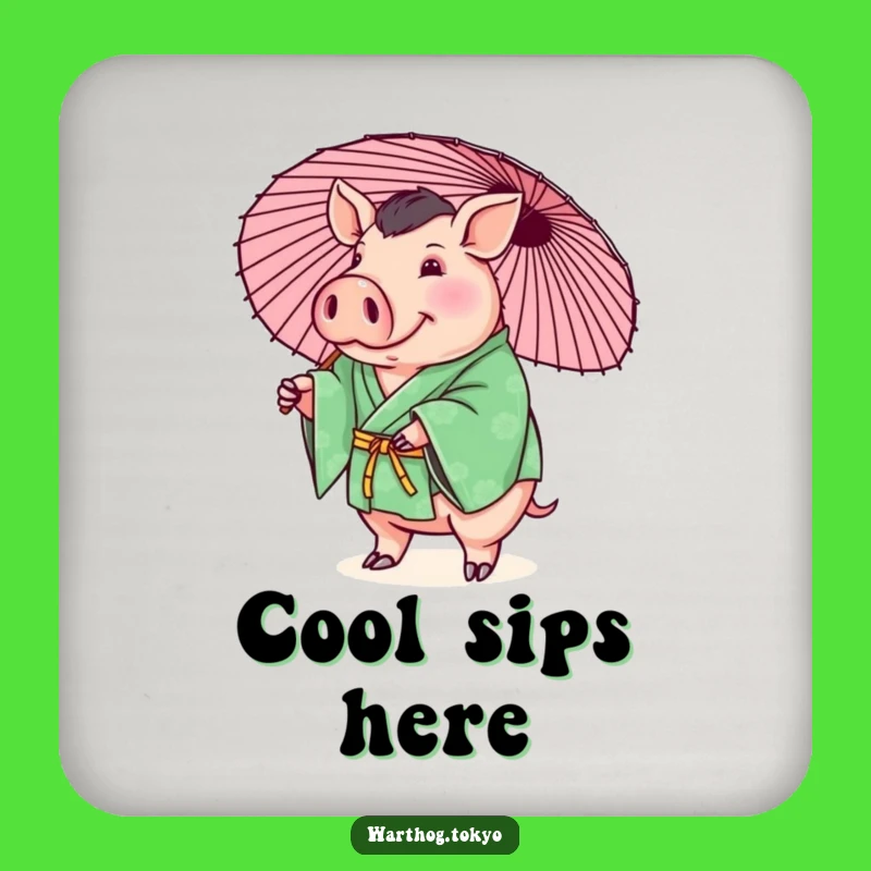 Funny Warthog Kimono Coasters: Protect Surfaces with Playful Green Art