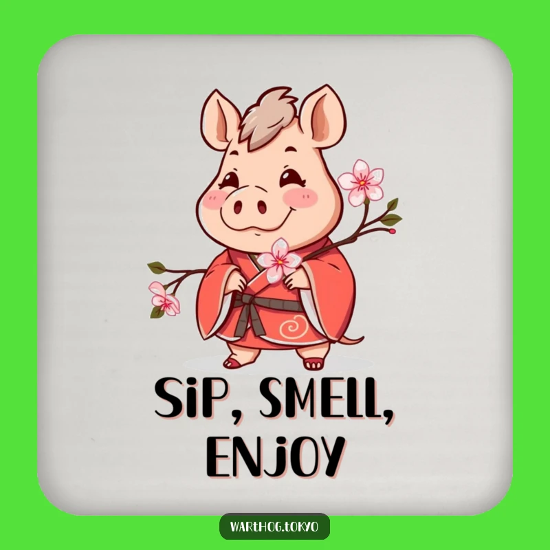 Funny Warthog Kimono Coasters: Protect Surfaces with Cheerful Red Art
