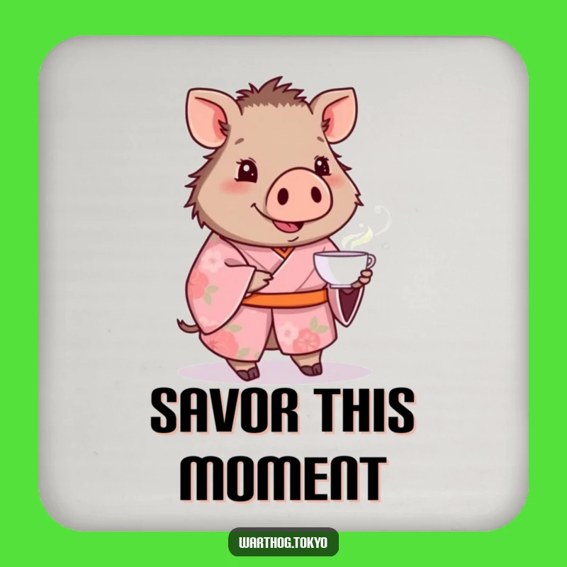 Funny Warthog Kimono Coasters: Protect Surfaces with Delicate Pink Art