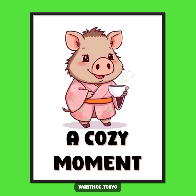 Funny Warthog Kimono Poster: Delicate Pink Floral Art for a Touch of Whimsy