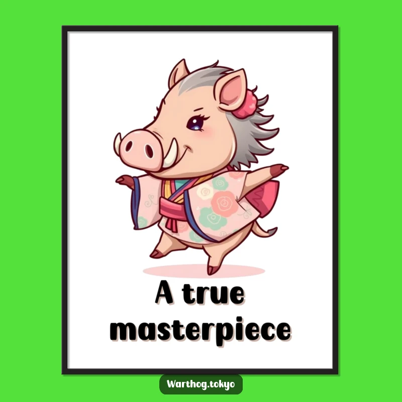 Funny Warthog Kimono Poster: Twirling Delight Art, Unique Funny Gift