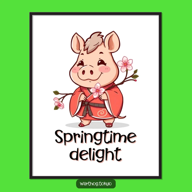 Funny Warthog Kimono Poster: Cheerful Red Blossom Art for Your Walls