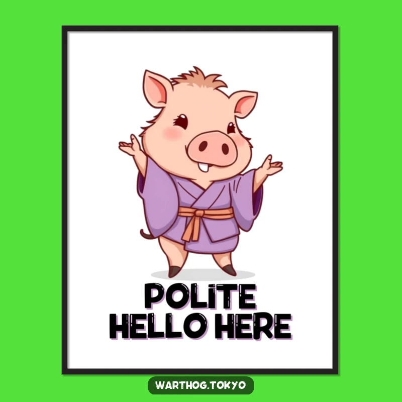 Funny Warthog Kimono Poster: Elegant Purple Art with a Gentle Wave