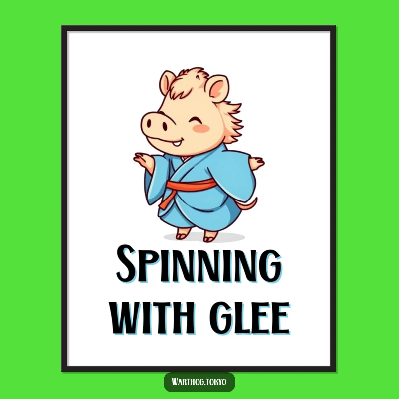 Funny Warthog Kimono Poster: Vibrant Art of a Twirling Warthog for Your Wall