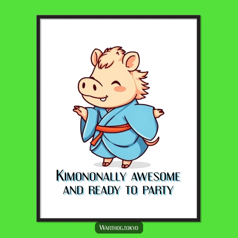 Free Printable Warthog Wall Art: Cute Blue Kimono Twirl, Downloadable Humor Art Print