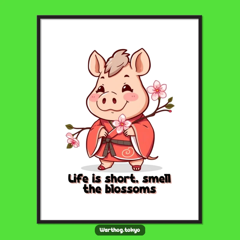 Free Printable Warthog Wall Art: Red Kimono Cherry Blossom, Downloadable Decor