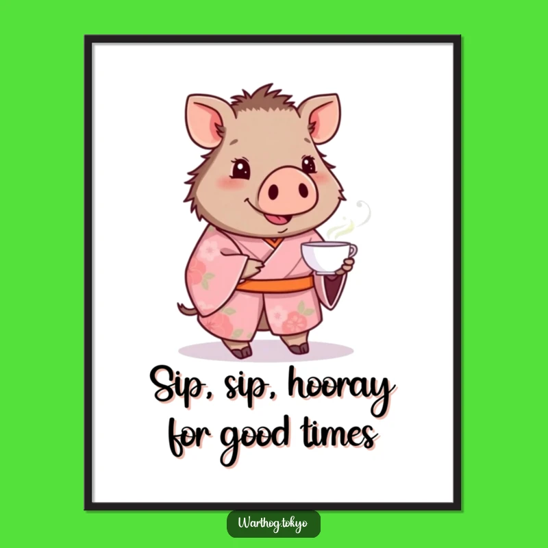 Free Printable Warthog Wall Art: Pink Kimono Tea Time, Downloadable Decor