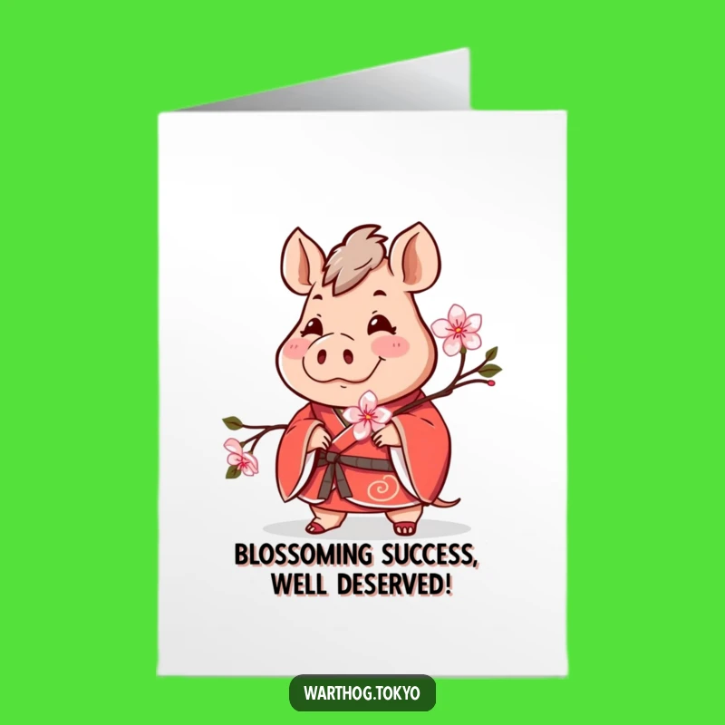 Free Printable Warthog Congrats Card: Red Kimono Blossom, Downloadable Gift