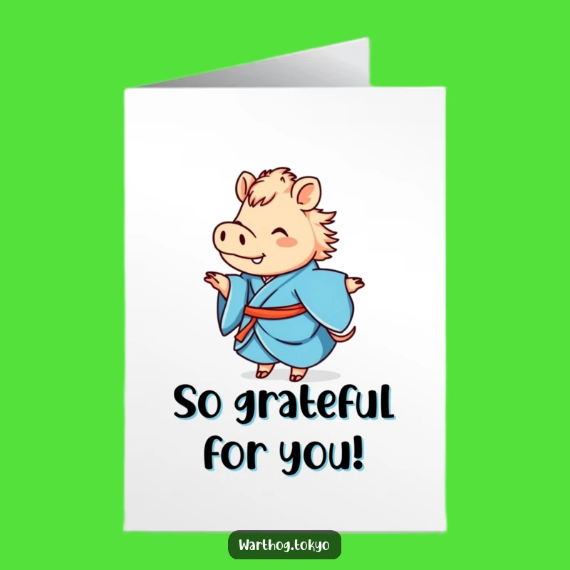 Free Printable Warthog Thank You Card: Blue Kimono Twirl, Downloadable Art Gift