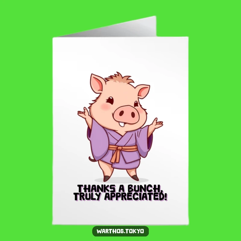Free Printable Warthog Thank You Card: Purple Kimono Wave, Downloadable Art