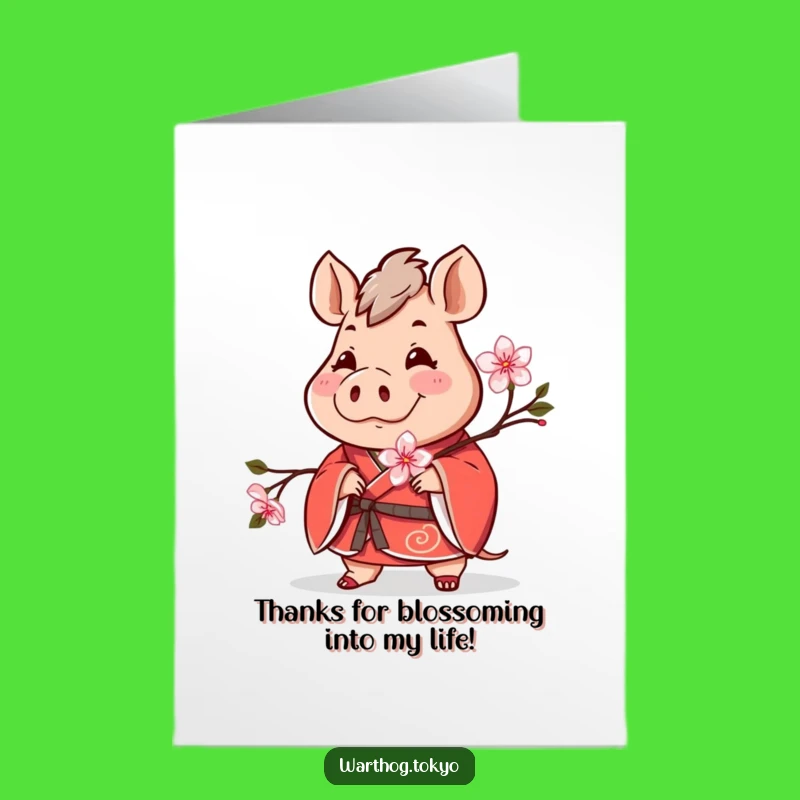 Free Printable Warthog Thank You Card: Red Kimono Blossom, Downloadable Art