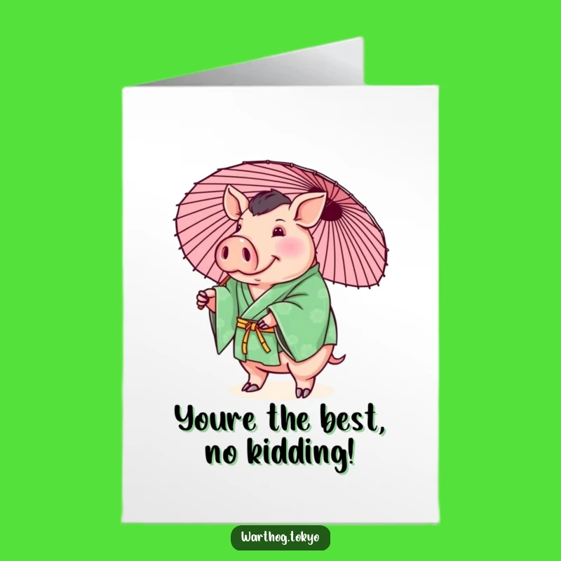 Free Printable Warthog Thank You Card: Green Kimono Parasol Art, Downloadable