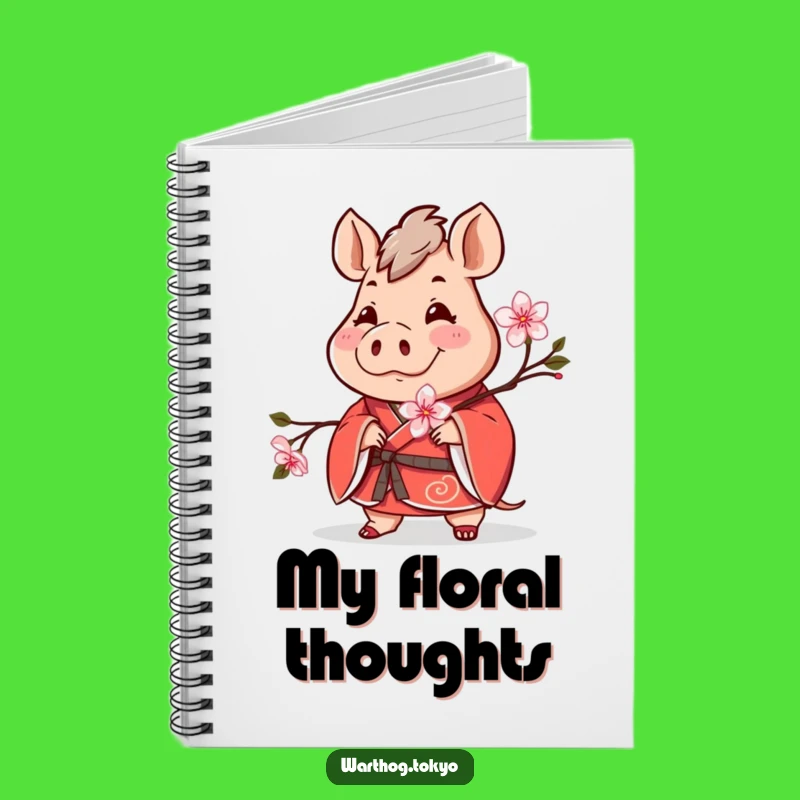 Funny Warthog Kimono Notebook: Write Notes with a Cheerful Blossom
