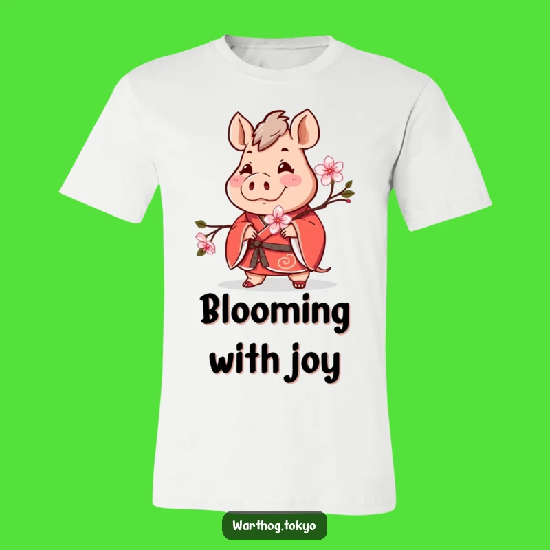 Funny Warthog Kimono T-Shirt: Cheerful Red Blossom Design, Perfect Gift